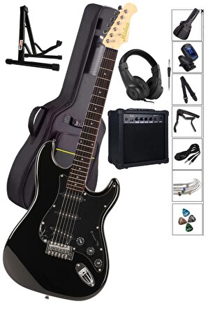 Midex RPH30-BAG-AMP Black Elektro Gitar Seti 20 WATT GAİN'Lİ Amfi Kulaklık Gigbag Full SET